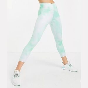 Nike Dri-Fit Icon Clash Green & White Tie Dye High Rise Cropped Leggings